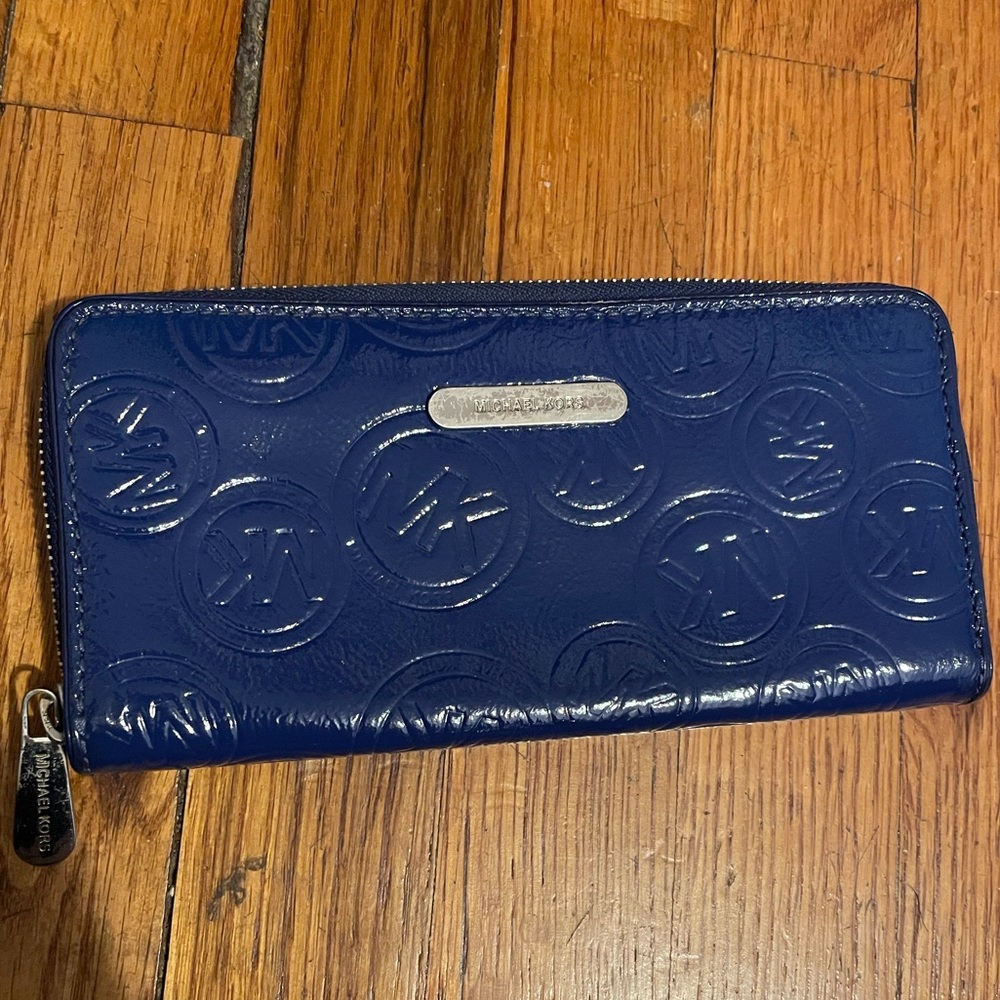 Michael Kors Blue Embossed Patent Leather Wallet